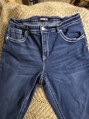 Sky Women's Deep Blue Stretch Jeans with White Contrast Stitching